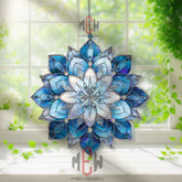 Blue Mandala Acrylic Suncatcher, Stained Glass Style Lotus Window Art, Spiritual Home Decor, Boho Gift for Meditation and Relaxation